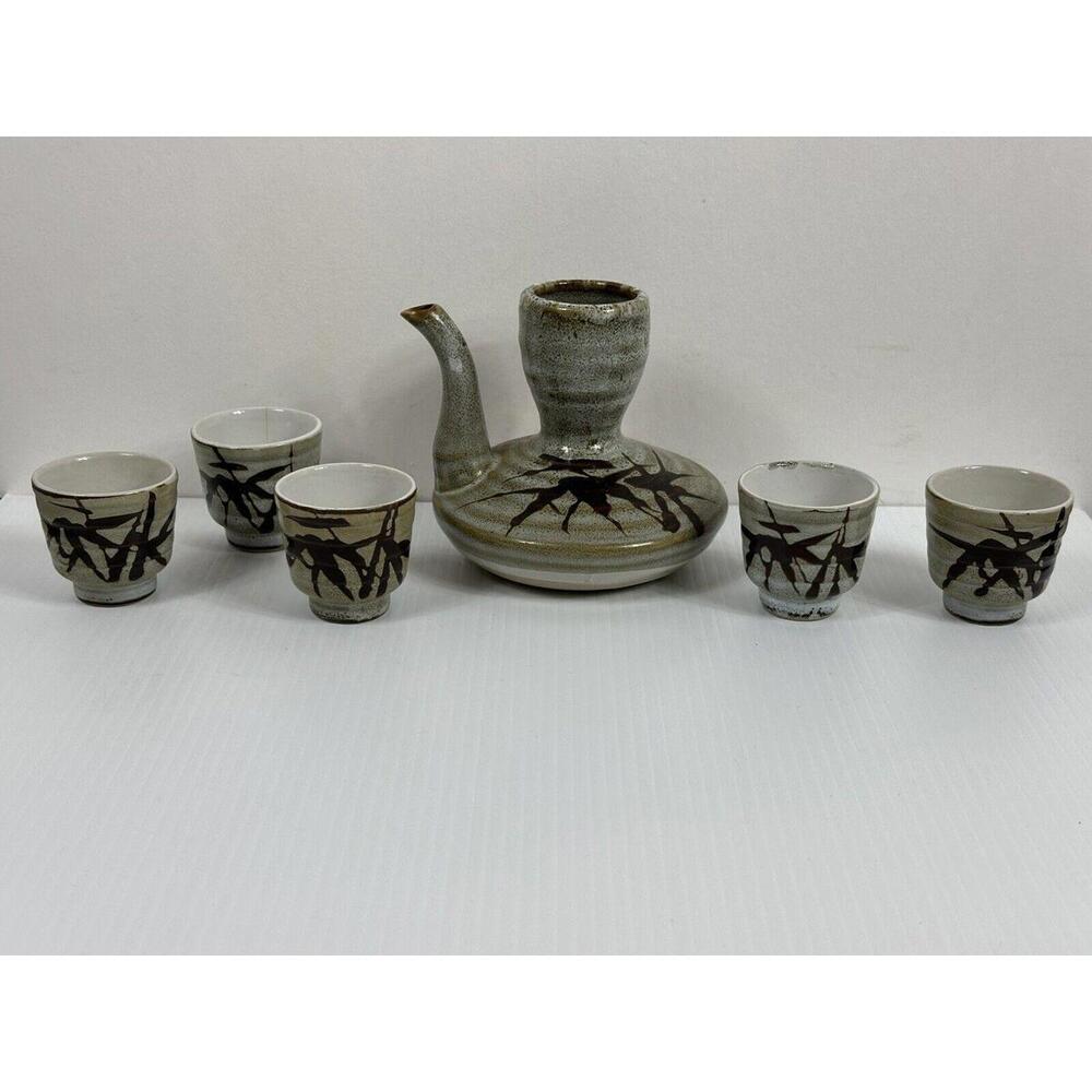VINTAGE JAPAN OMC STONEWARE SAKE WARMING JAG‎ BOTTLE BROWN 5 CUPS